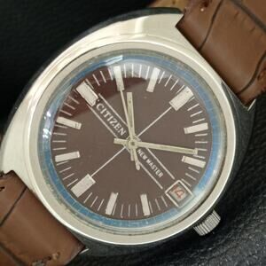 Vintage 1981 Citizen Automatic Mens Silver Watch W/daydate & Red accents